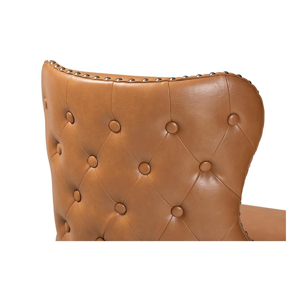 Leather Upholstered and Walnut Brown Finished Wood 2-Piece Swivel Bar Stool Set. Picture 5