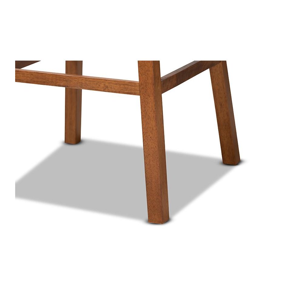 Leather Upholstered and Walnut Brown Finished Wood 2-Piece Swivel Bar Stool Set. Picture 6