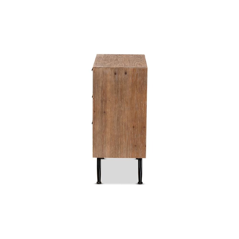 Whitewashed Natural Brown Finished Wood and Rattan 3-Drawer Storage Cabinet. Picture 4