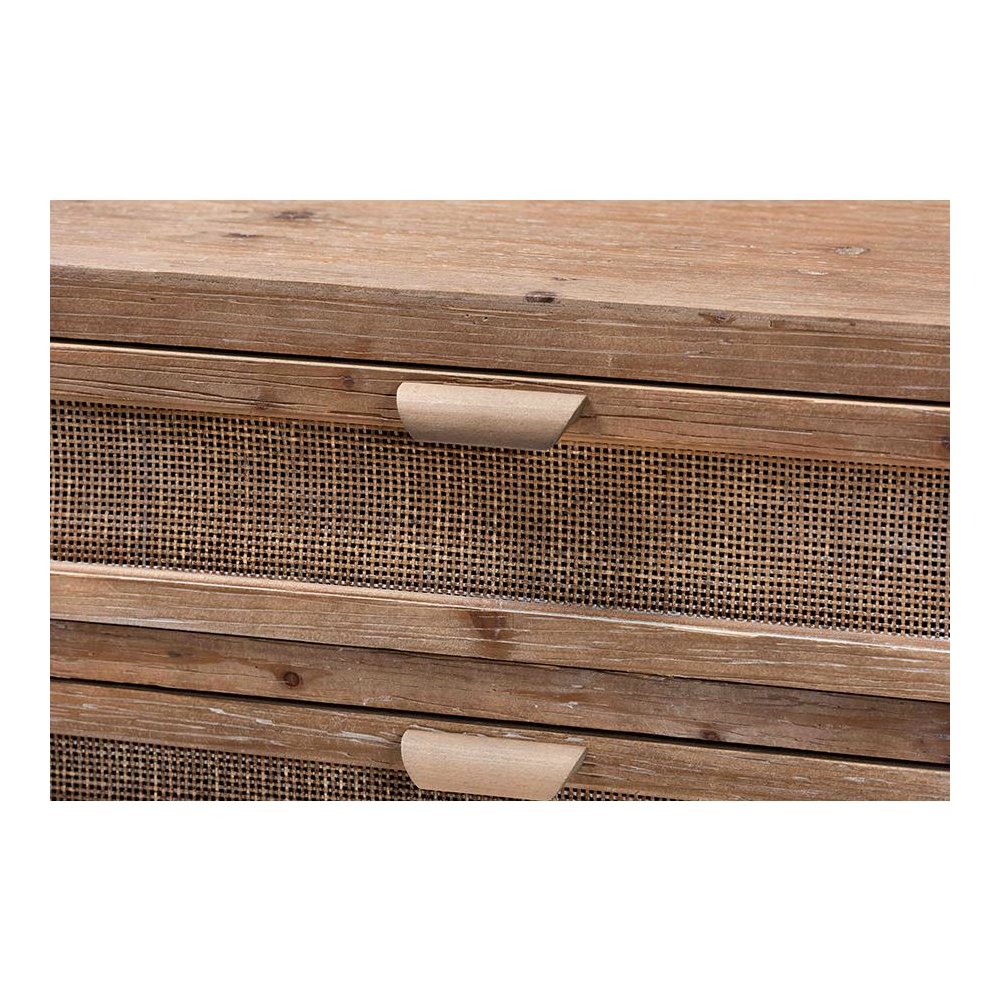 Whitewashed Natural Brown Finished Wood and Rattan 3-Drawer Storage Cabinet. Picture 5