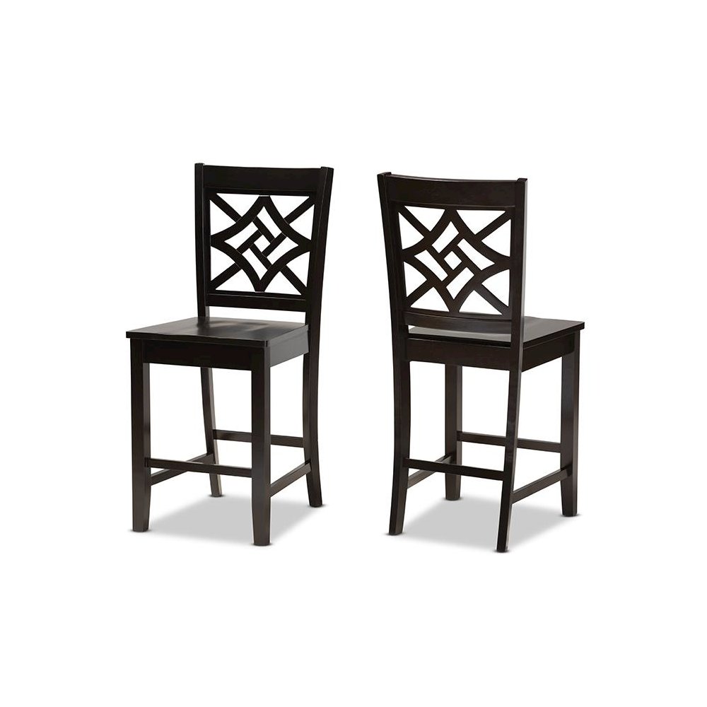Transitional Dark Brown Finished Wood 2-Piece Counter Stool Set. Picture 1