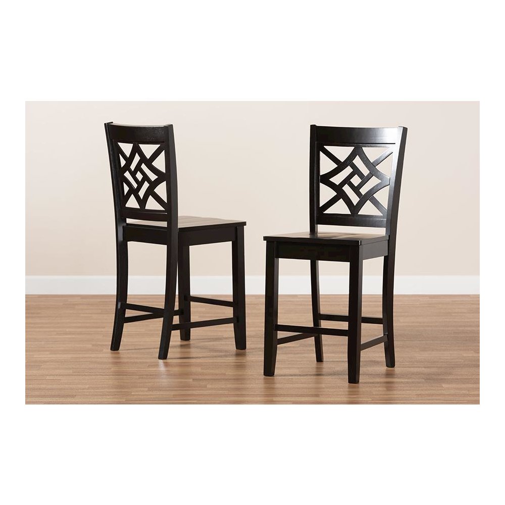 Transitional Dark Brown Finished Wood 2-Piece Counter Stool Set. Picture 7