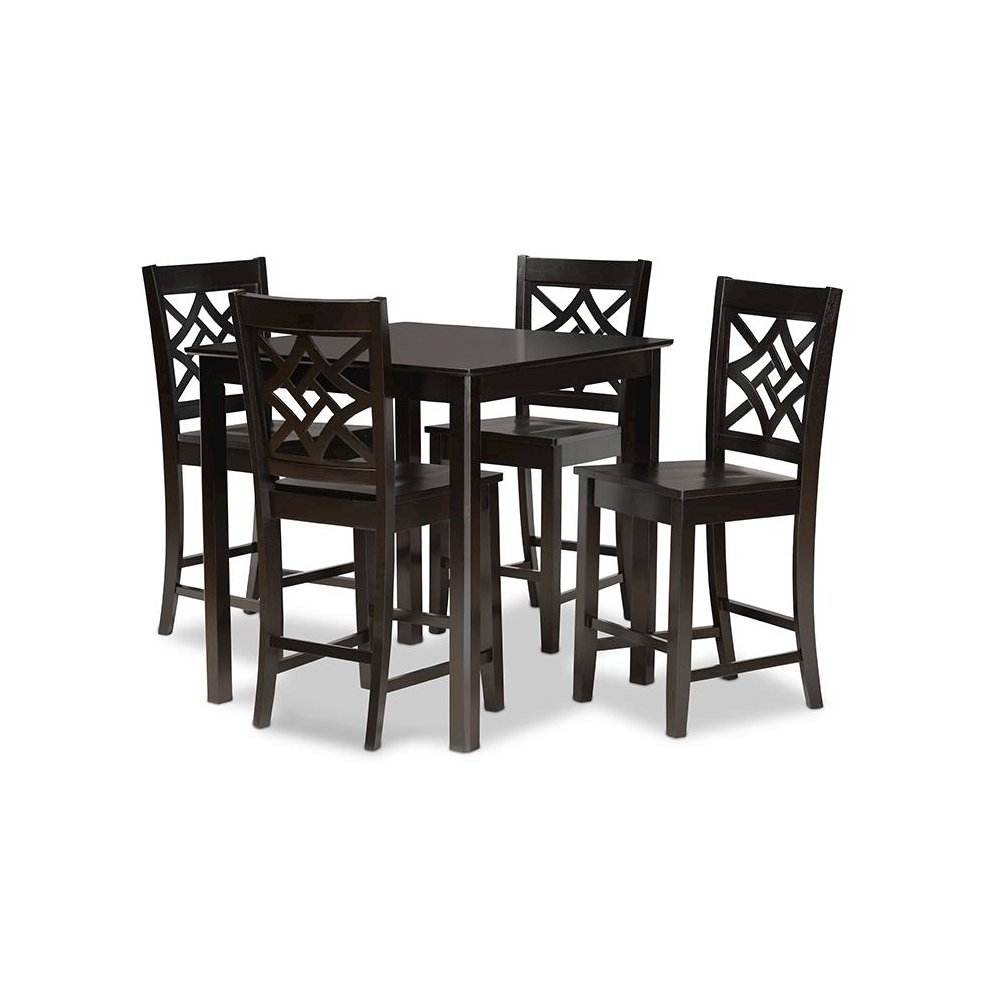 Transitional Dark Brown Finished Wood 5-Piece Pub Set. Picture 1