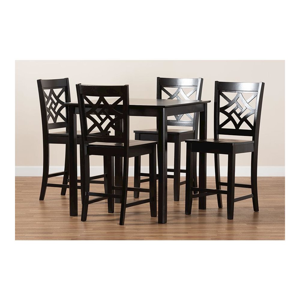 Transitional Dark Brown Finished Wood 5-Piece Pub Set. Picture 8