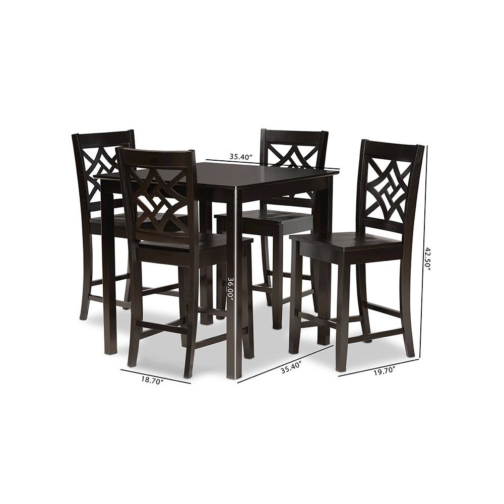 Transitional Dark Brown Finished Wood 5-Piece Pub Set. Picture 9
