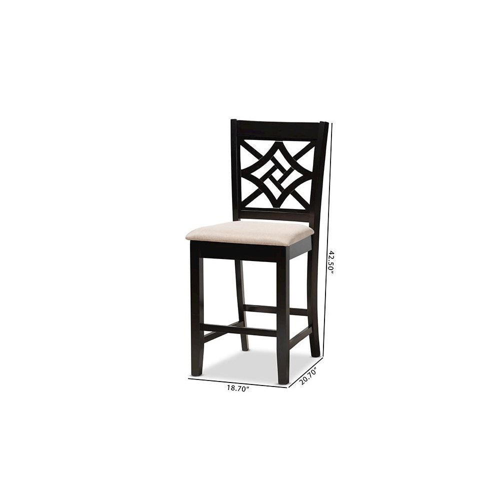 Sand Fabric Upholstered and Dark Brown Finished Wood 2-Piece Counter Stool Set. Picture 8