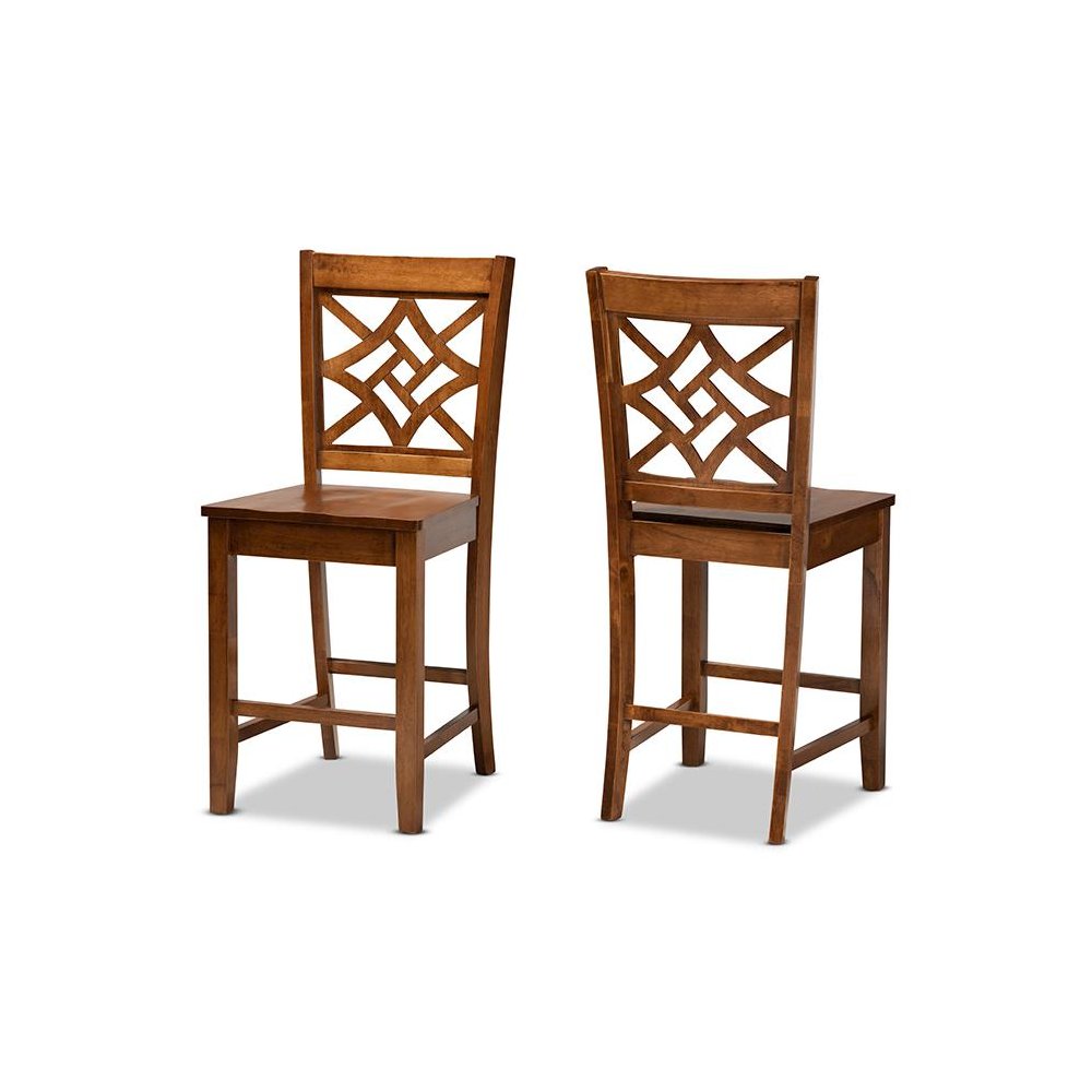 Transitional Walnut Brown Finished Wood 2-Piece Counter Stool Set. Picture 1