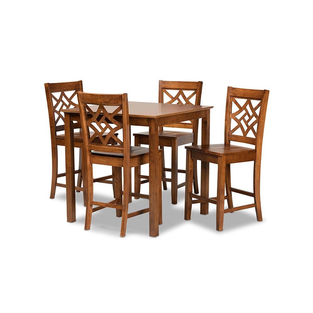 Nicolette Modern and Contemporary Walnut Brown Finished Wood 5-Piece Pub Set. Picture 1