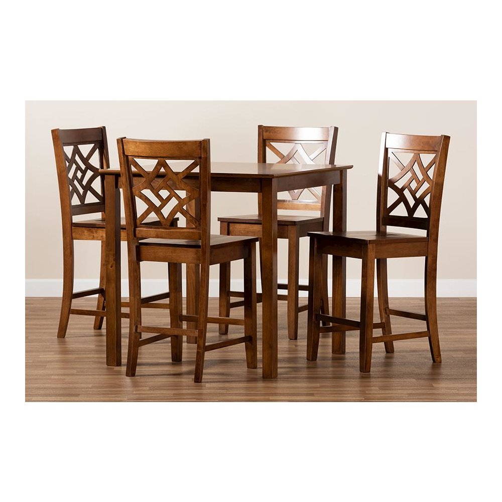 Nicolette Modern and Contemporary Walnut Brown Finished Wood 5-Piece Pub Set. Picture 8