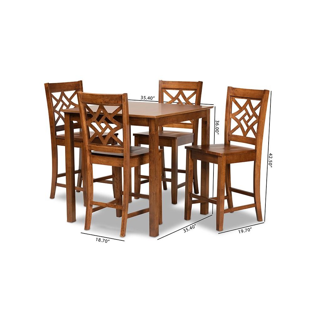 Nicolette Modern and Contemporary Walnut Brown Finished Wood 5-Piece Pub Set. Picture 9