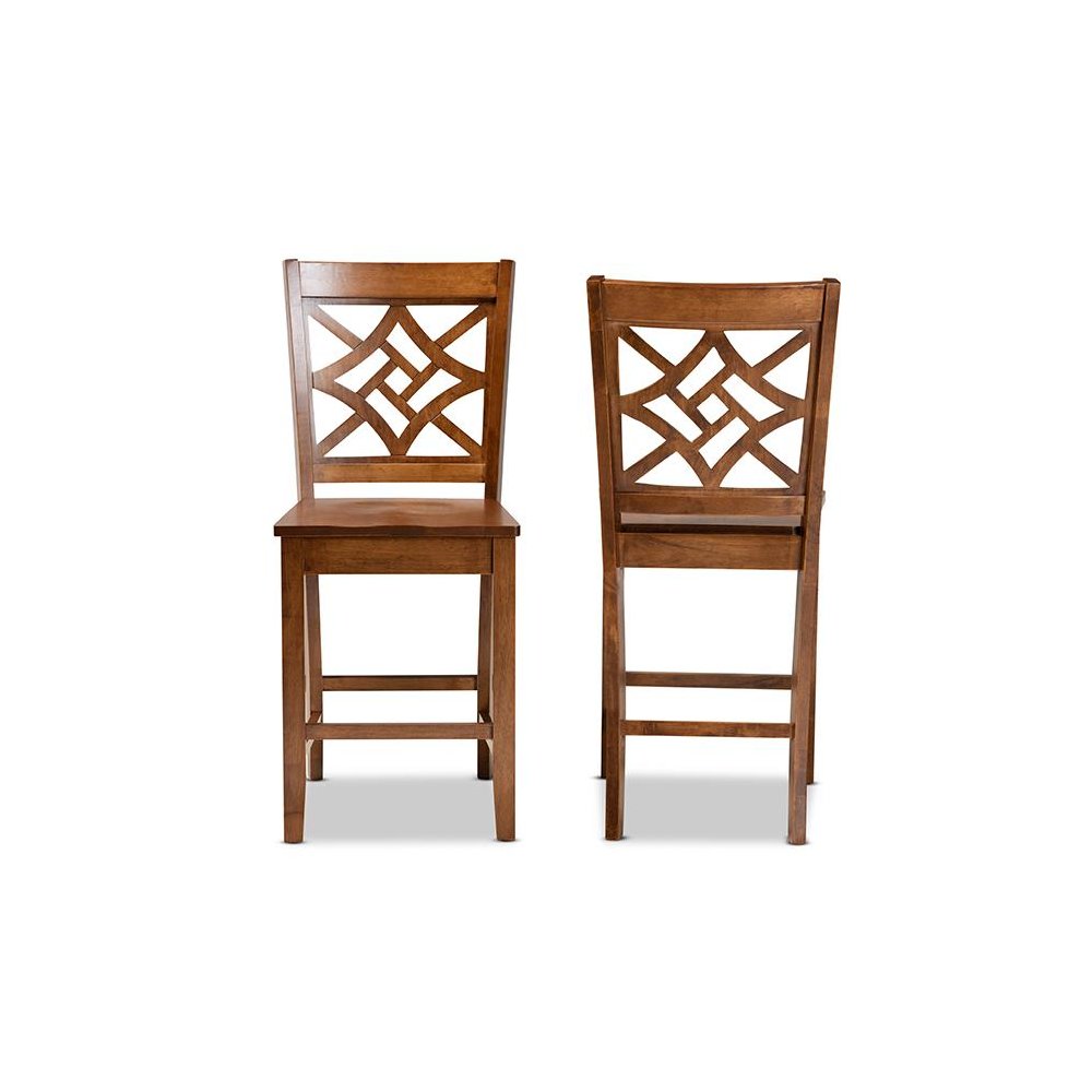 Transitional Walnut Brown Finished Wood 2-Piece Counter Stool Set. Picture 2