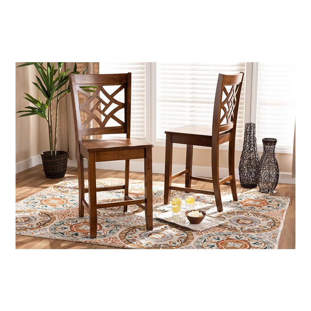 Transitional Walnut Brown Finished Wood 2-Piece Counter Stool Set. Picture 6