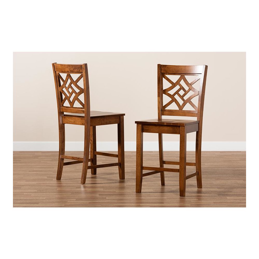 Transitional Walnut Brown Finished Wood 2-Piece Counter Stool Set. Picture 7