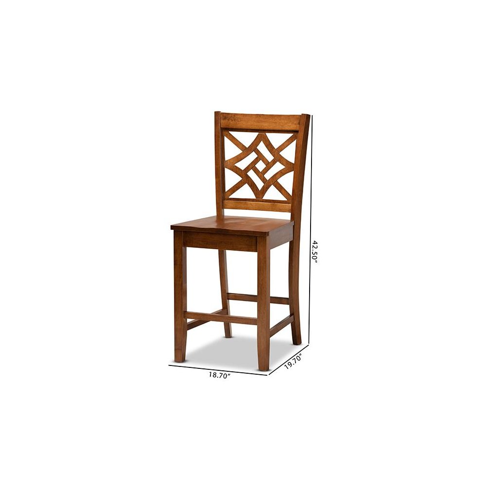 Transitional Walnut Brown Finished Wood 2-Piece Counter Stool Set. Picture 8