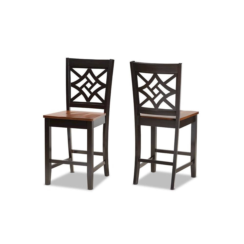 Two-Tone Dark Brown and Walnut Brown Finished Wood 2-Piece Counter Stool Set. Picture 1