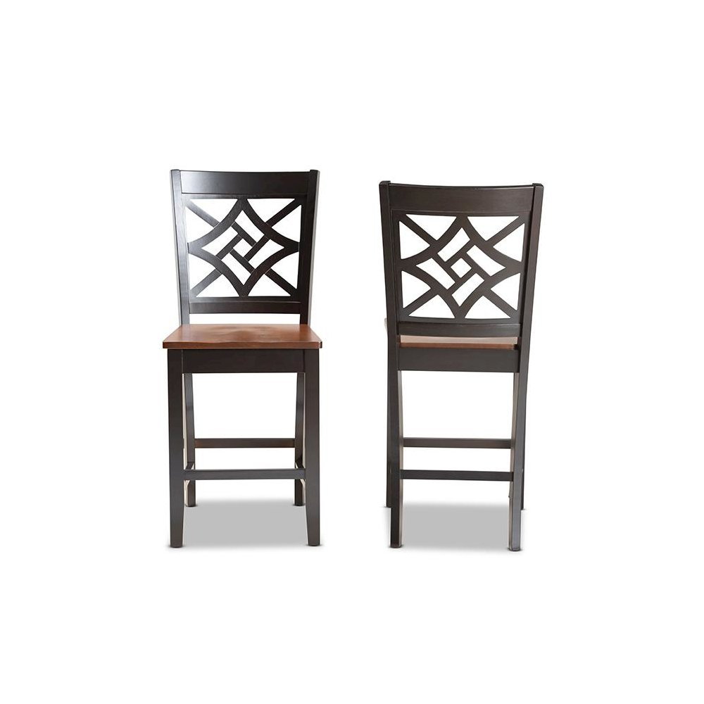Two-Tone Dark Brown and Walnut Brown Finished Wood 2-Piece Counter Stool Set. Picture 2