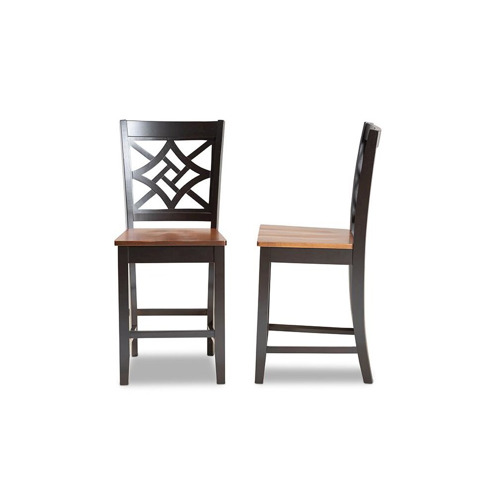 Two-Tone Dark Brown and Walnut Brown Finished Wood 2-Piece Counter Stool Set. Picture 3