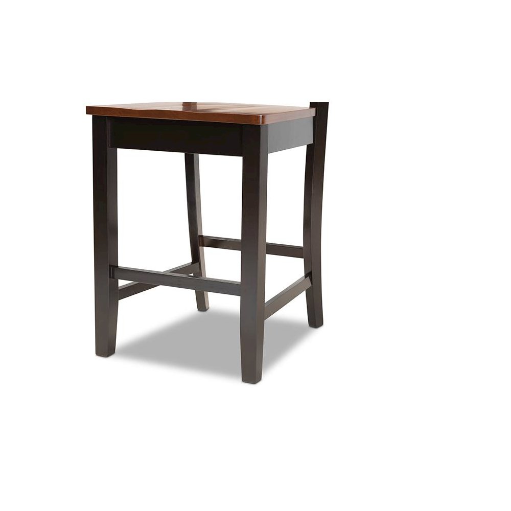Two-Tone Dark Brown and Walnut Brown Finished Wood 2-Piece Counter Stool Set. Picture 5