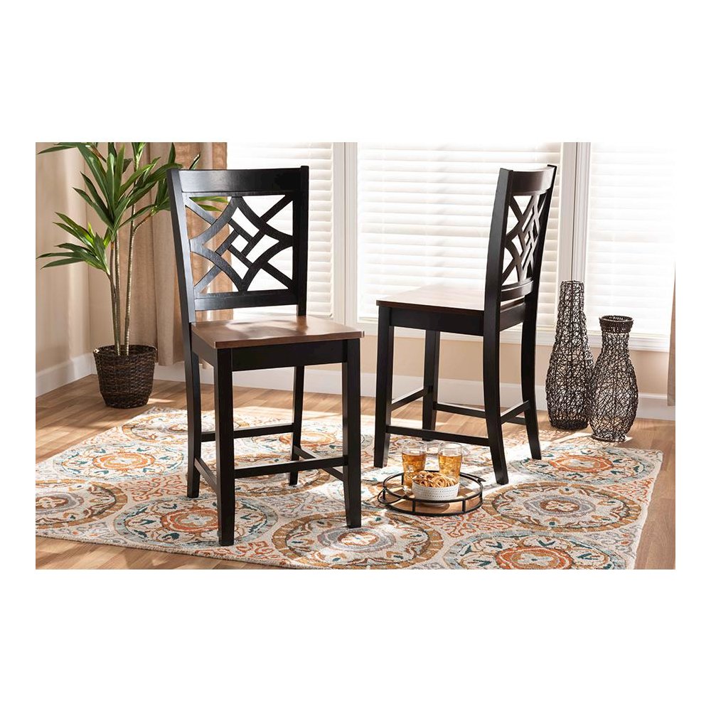 Two-Tone Dark Brown and Walnut Brown Finished Wood 2-Piece Counter Stool Set. Picture 6