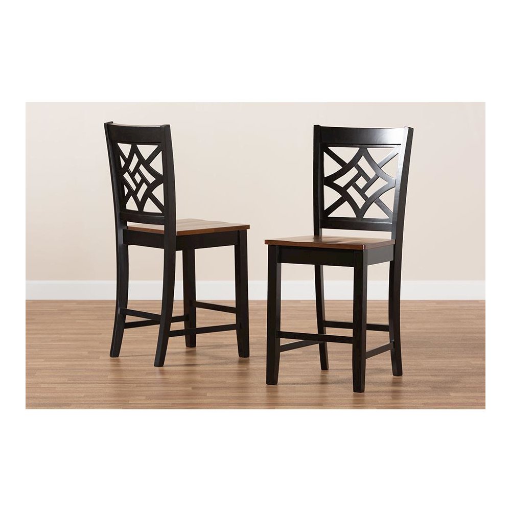 Two-Tone Dark Brown and Walnut Brown Finished Wood 2-Piece Counter Stool Set. Picture 7