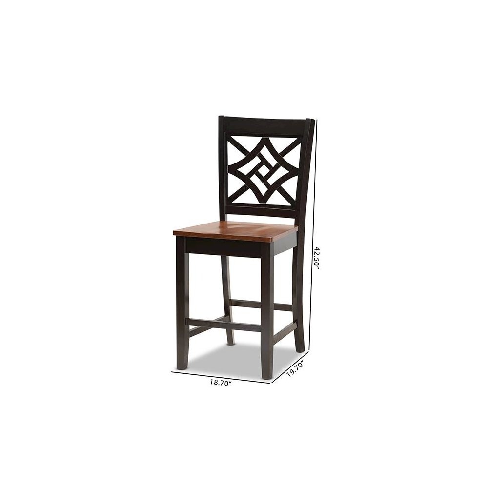 Two-Tone Dark Brown and Walnut Brown Finished Wood 2-Piece Counter Stool Set. Picture 8