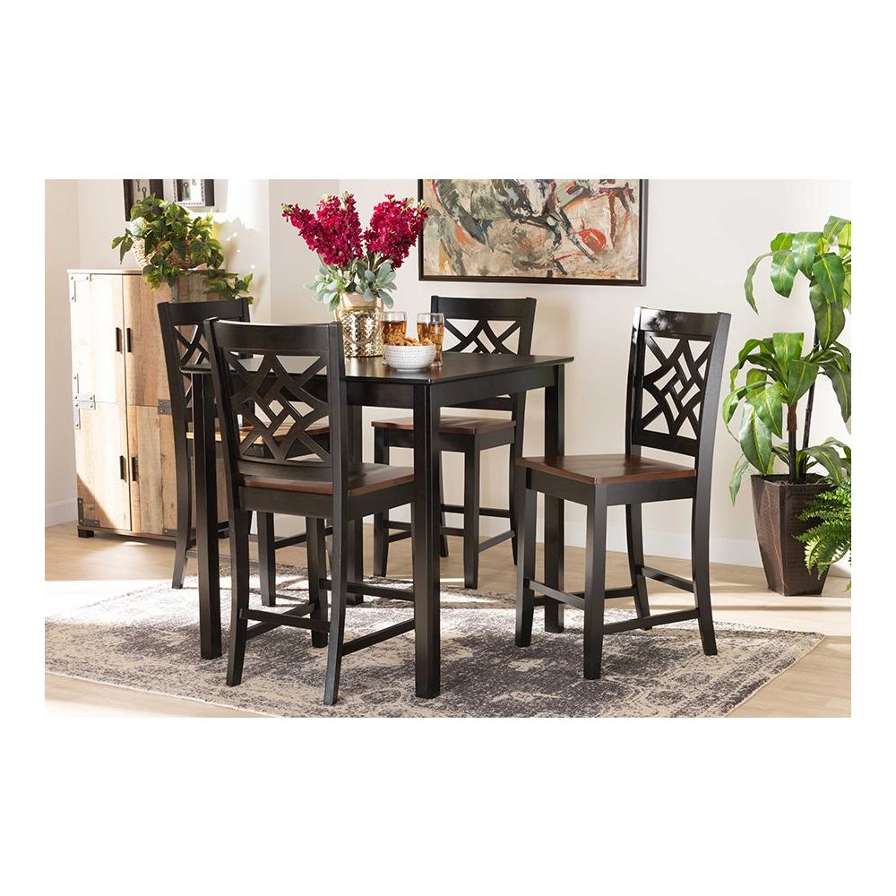 Two-Tone Dark Brown and Walnut Brown Finished Wood 5-Piece Pub Set. Picture 7