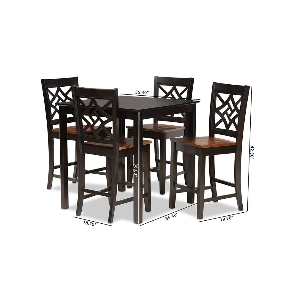 Two-Tone Dark Brown and Walnut Brown Finished Wood 5-Piece Pub Set. Picture 9