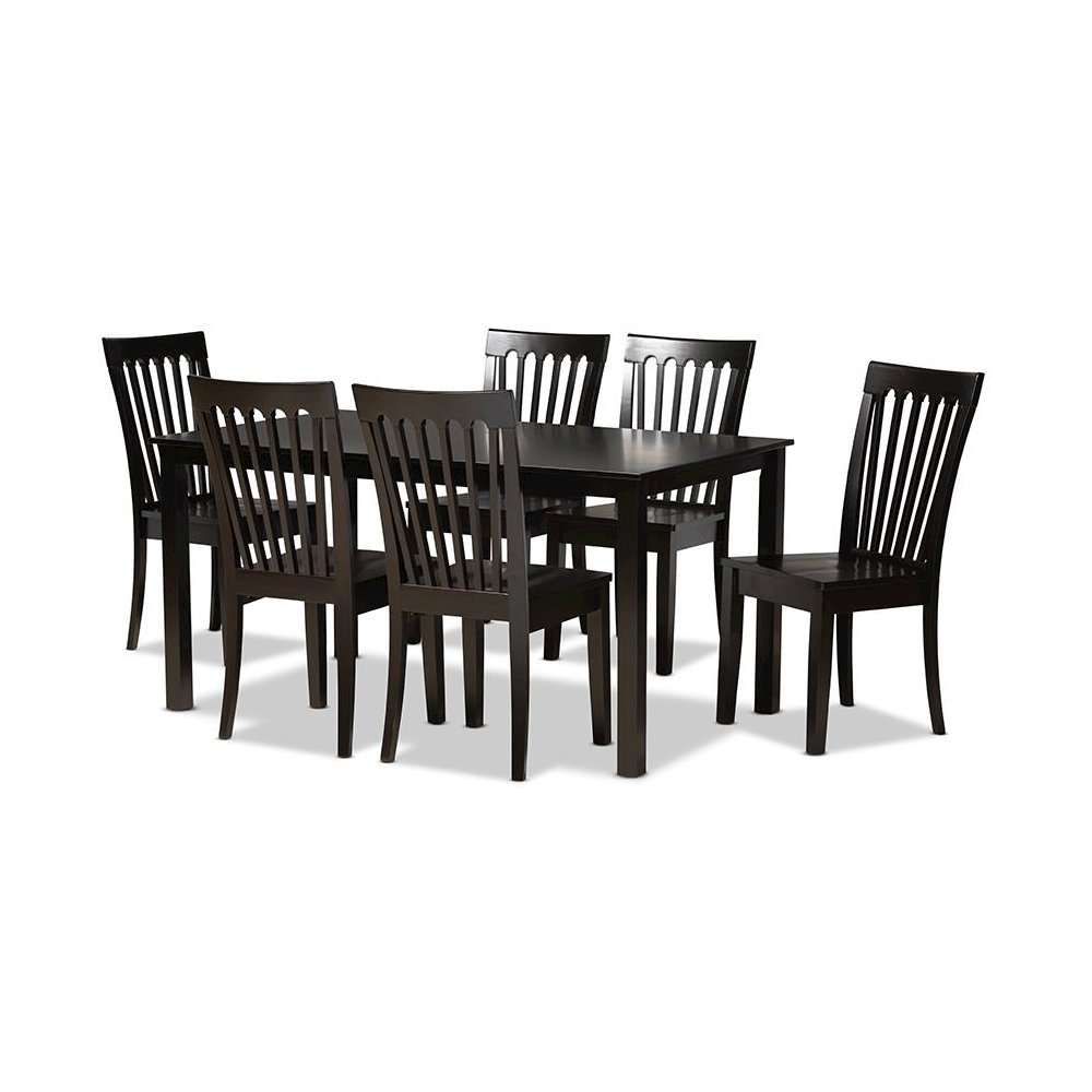 Erion Modern and Contemporary Dark Brown Finished Wood 7-Piece Dining Set. Picture 1