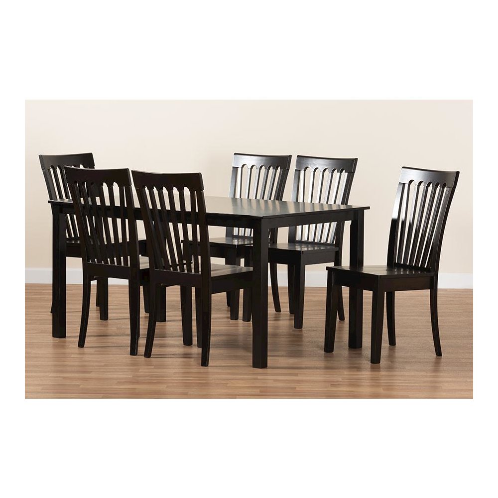 Erion Modern and Contemporary Dark Brown Finished Wood 7-Piece Dining Set. Picture 8