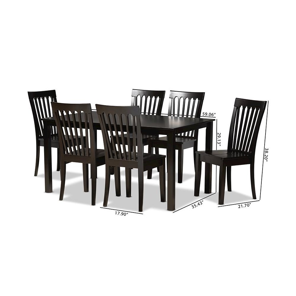 Erion Modern and Contemporary Dark Brown Finished Wood 7-Piece Dining Set. Picture 9