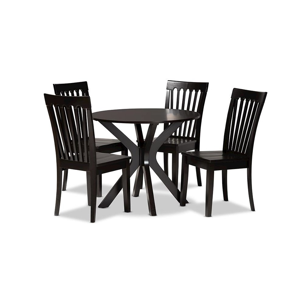 Zora Modern and Contemporary Dark Brown Finished Wood 5-Piece Dining Set. Picture 1