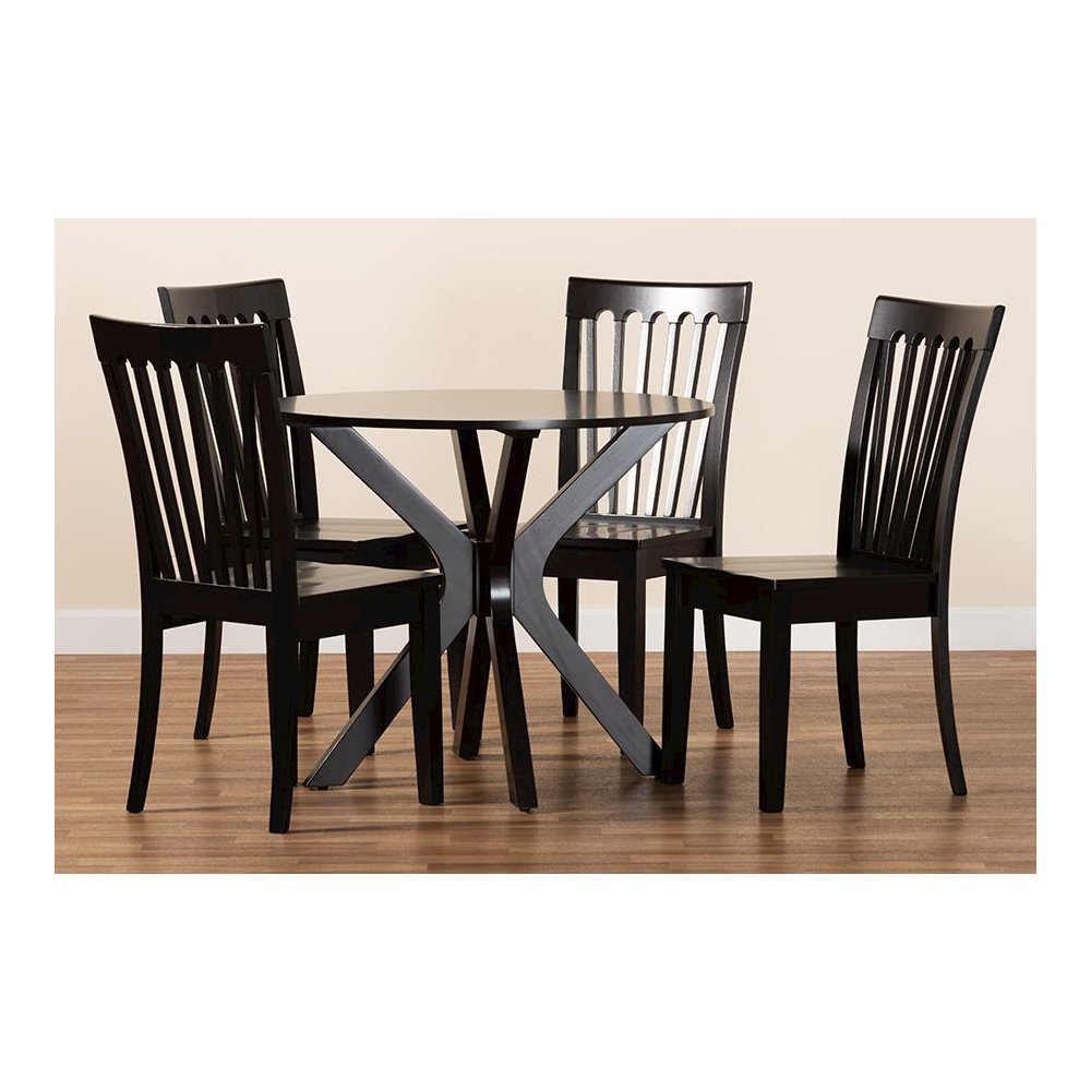 Zora Modern and Contemporary Dark Brown Finished Wood 5-Piece Dining Set. Picture 8