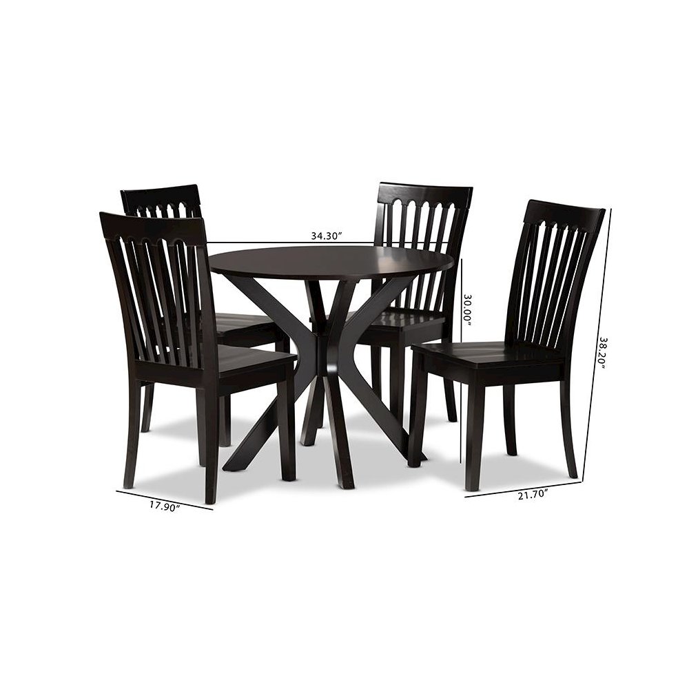 Zora Modern and Contemporary Dark Brown Finished Wood 5-Piece Dining Set. Picture 9