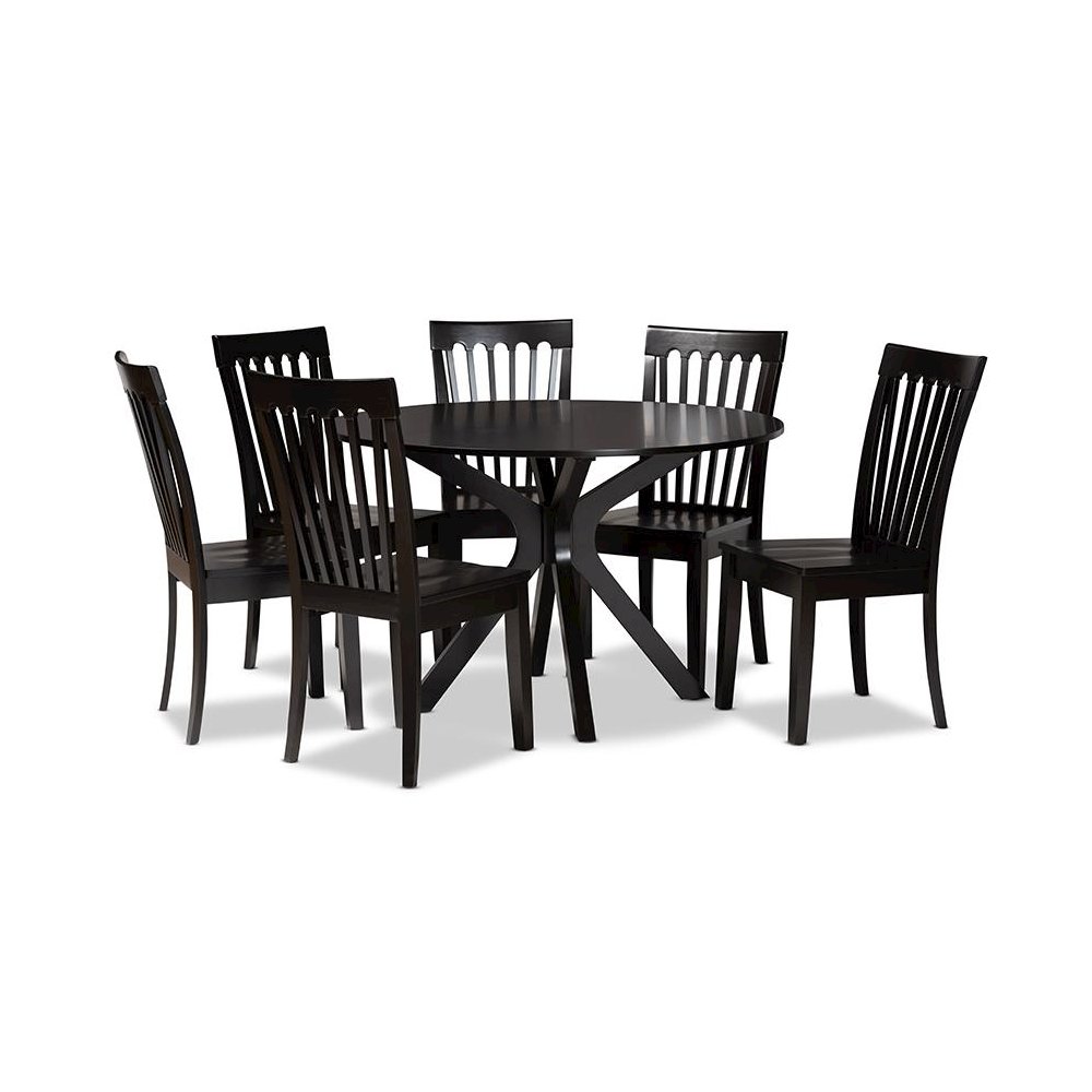 Zora Modern and Contemporary Dark Brown Finished Wood 7-Piece Dining Set. Picture 1