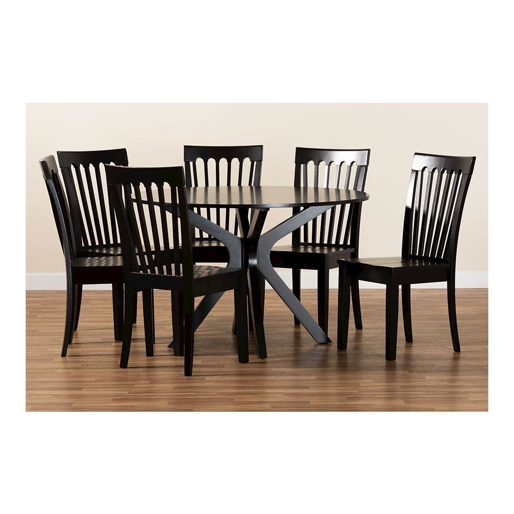Zora Modern and Contemporary Dark Brown Finished Wood 7-Piece Dining Set. Picture 8