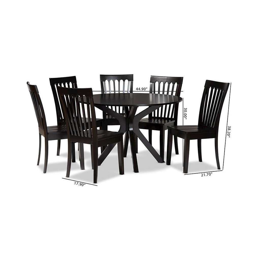 Zora Modern and Contemporary Dark Brown Finished Wood 7-Piece Dining Set. Picture 9