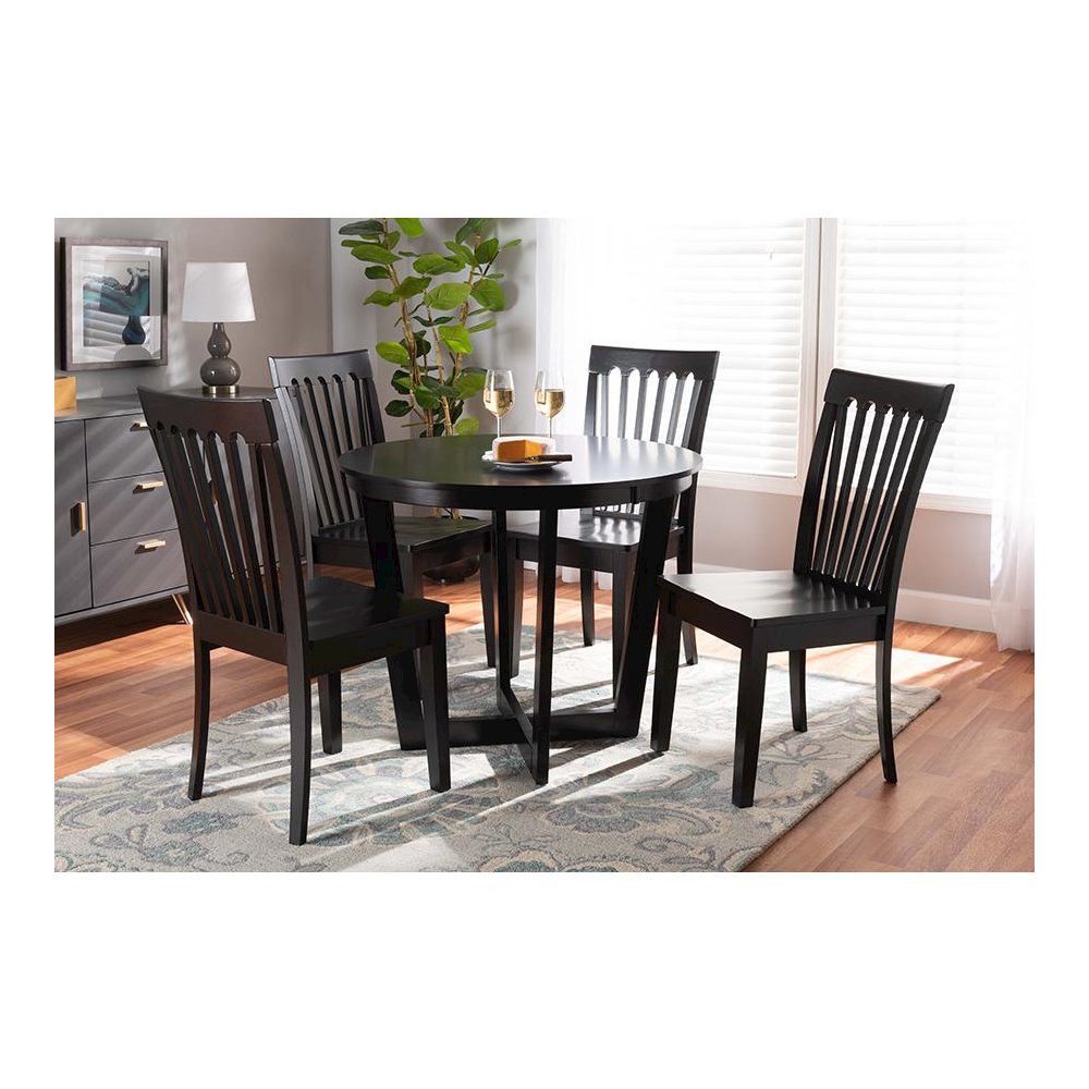 Sasa Modern and Contemporary Dark Brown Finished Wood 5-Piece Dining Set. Picture 7