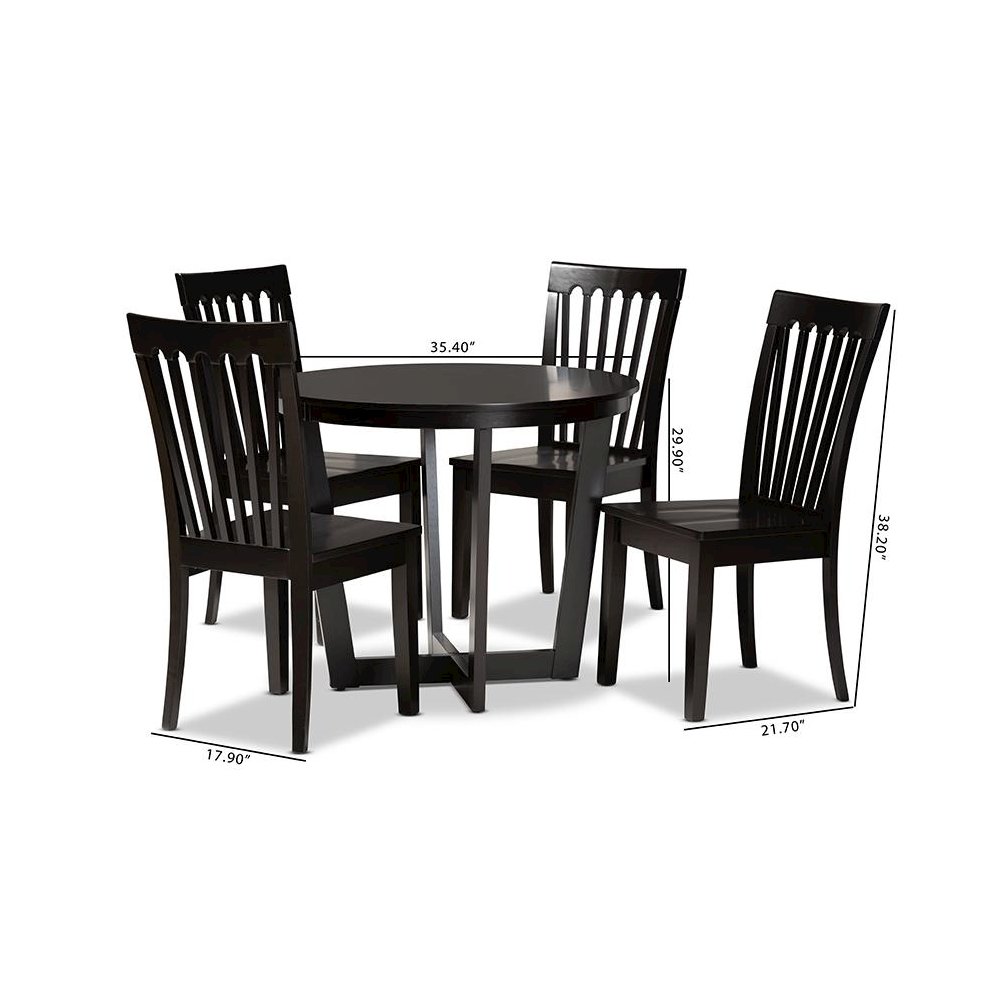 Sasa Modern and Contemporary Dark Brown Finished Wood 5-Piece Dining Set. Picture 9