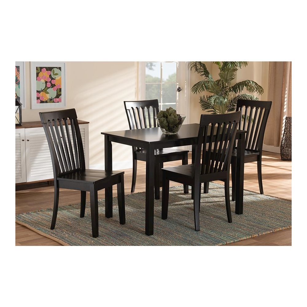 Erion Modern and Contemporary Dark Brown Finished Wood 5-Piece Dining Set. Picture 7