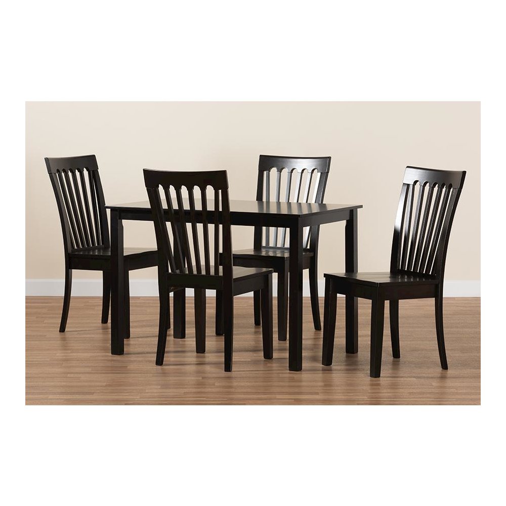 Erion Modern and Contemporary Dark Brown Finished Wood 5-Piece Dining Set. Picture 8