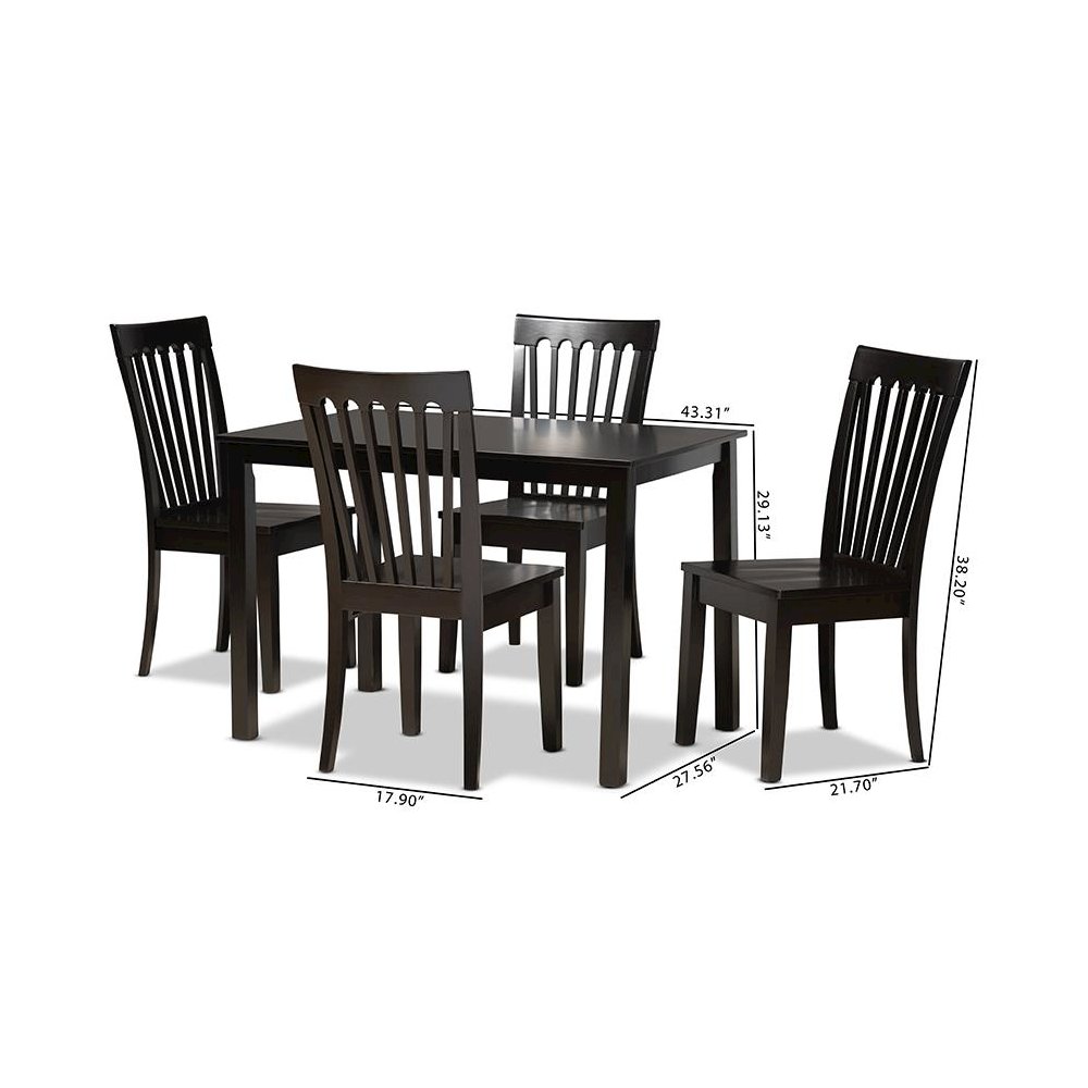Erion Modern and Contemporary Dark Brown Finished Wood 5-Piece Dining Set. Picture 9