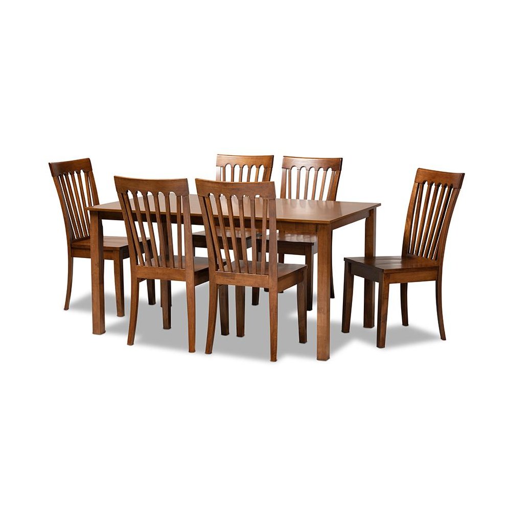 Erion Modern and Contemporary Walnut Brown Finished Wood 7-Piece Dining Set. Picture 1