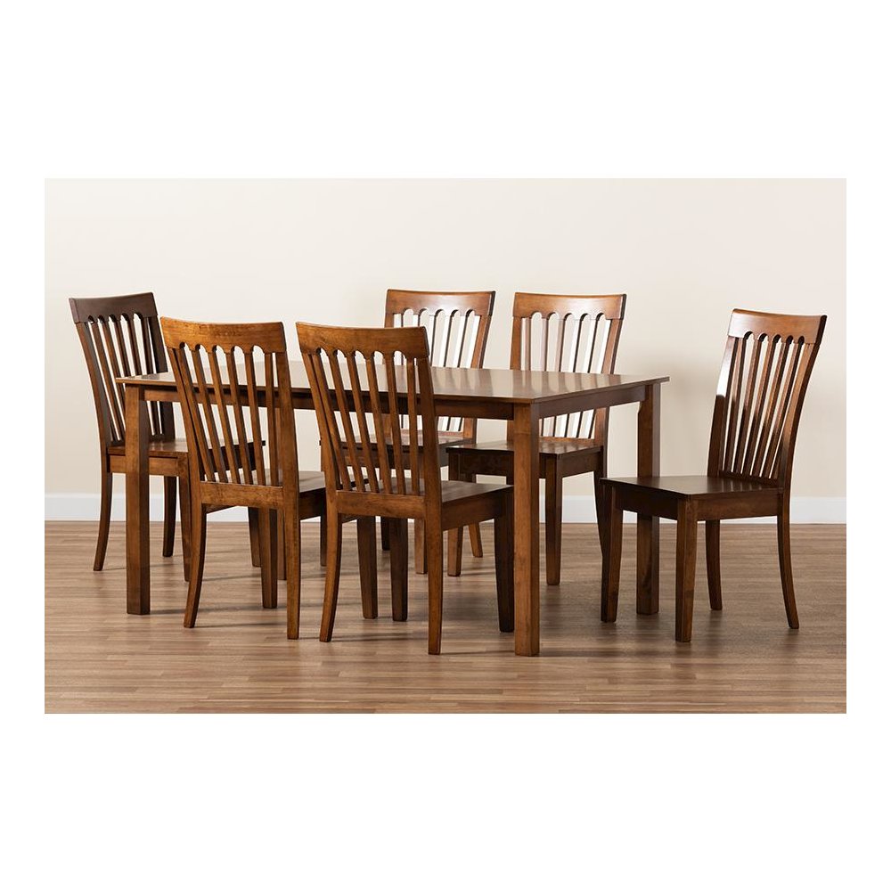 Erion Modern and Contemporary Walnut Brown Finished Wood 7-Piece Dining Set. Picture 8