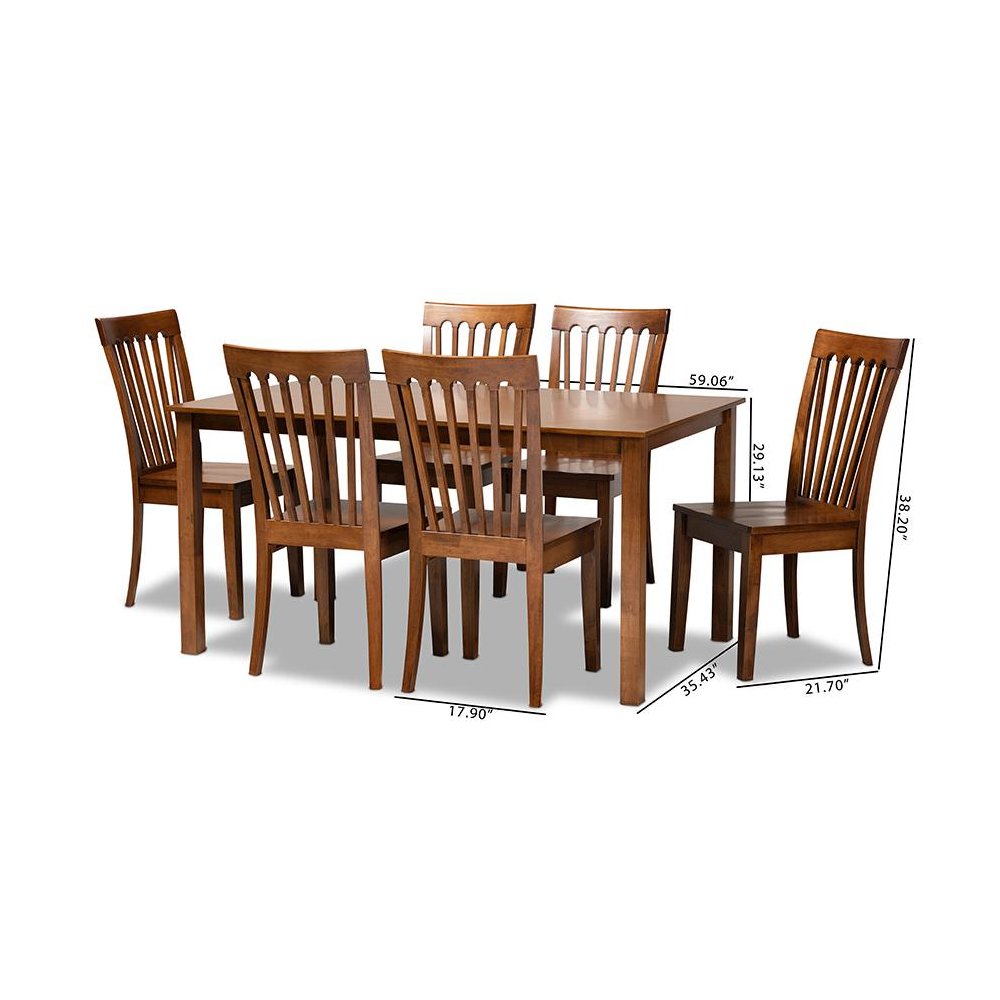 Erion Modern and Contemporary Walnut Brown Finished Wood 7-Piece Dining Set. Picture 9