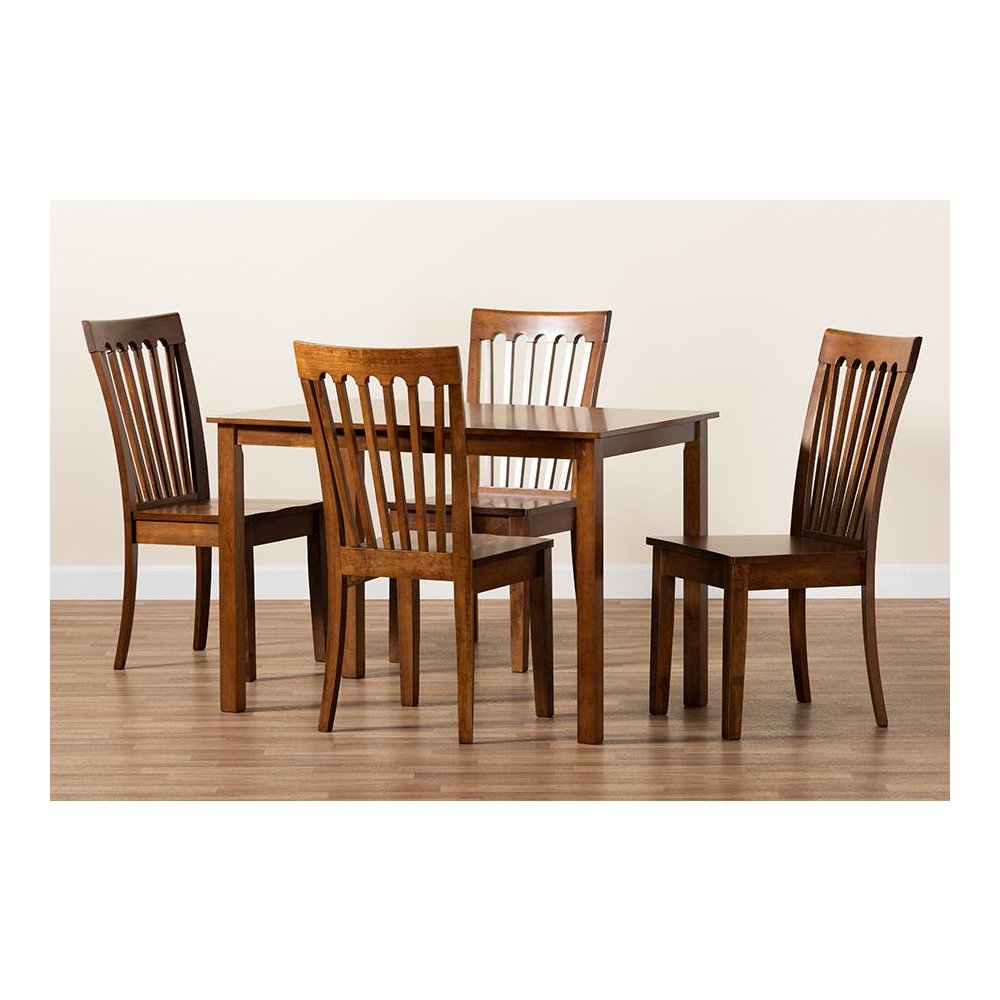 Erion Modern and Contemporary Walnut Brown Finished Wood 5-Piece Dining Set. Picture 8