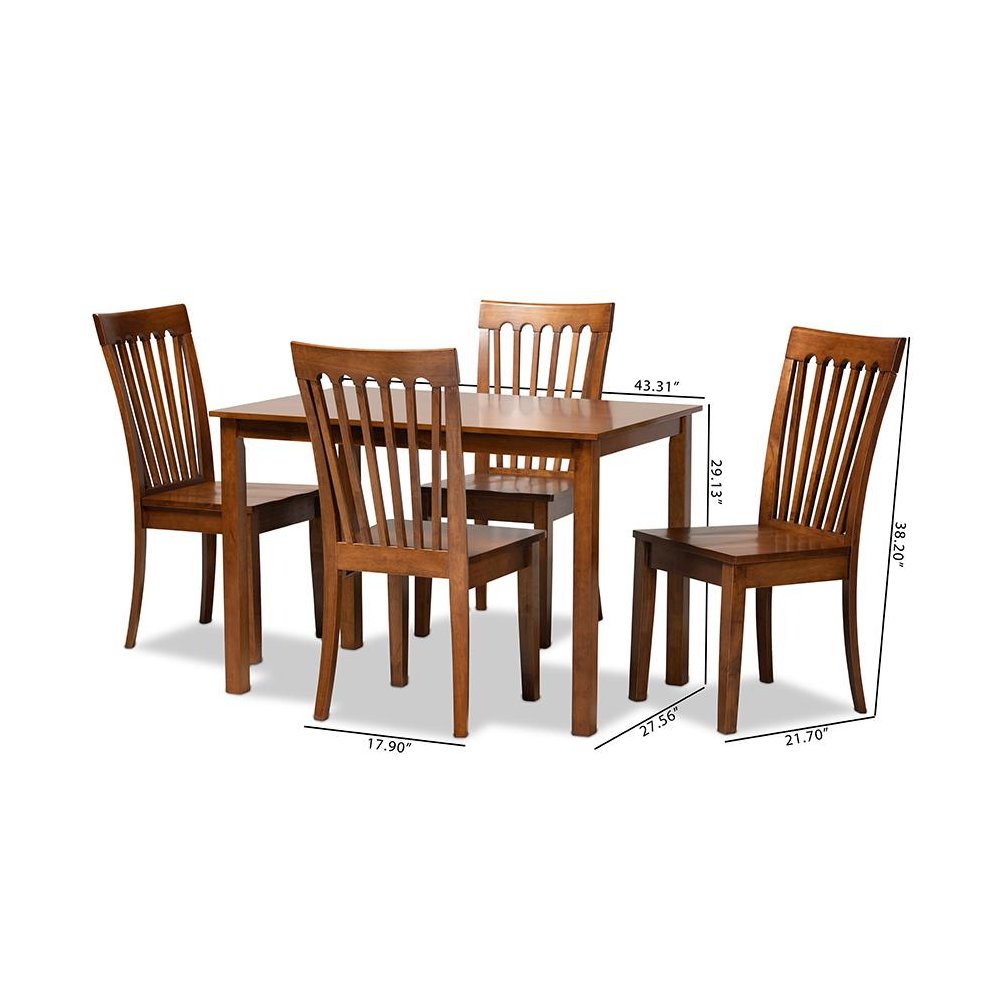 Erion Modern and Contemporary Walnut Brown Finished Wood 5-Piece Dining Set. Picture 9