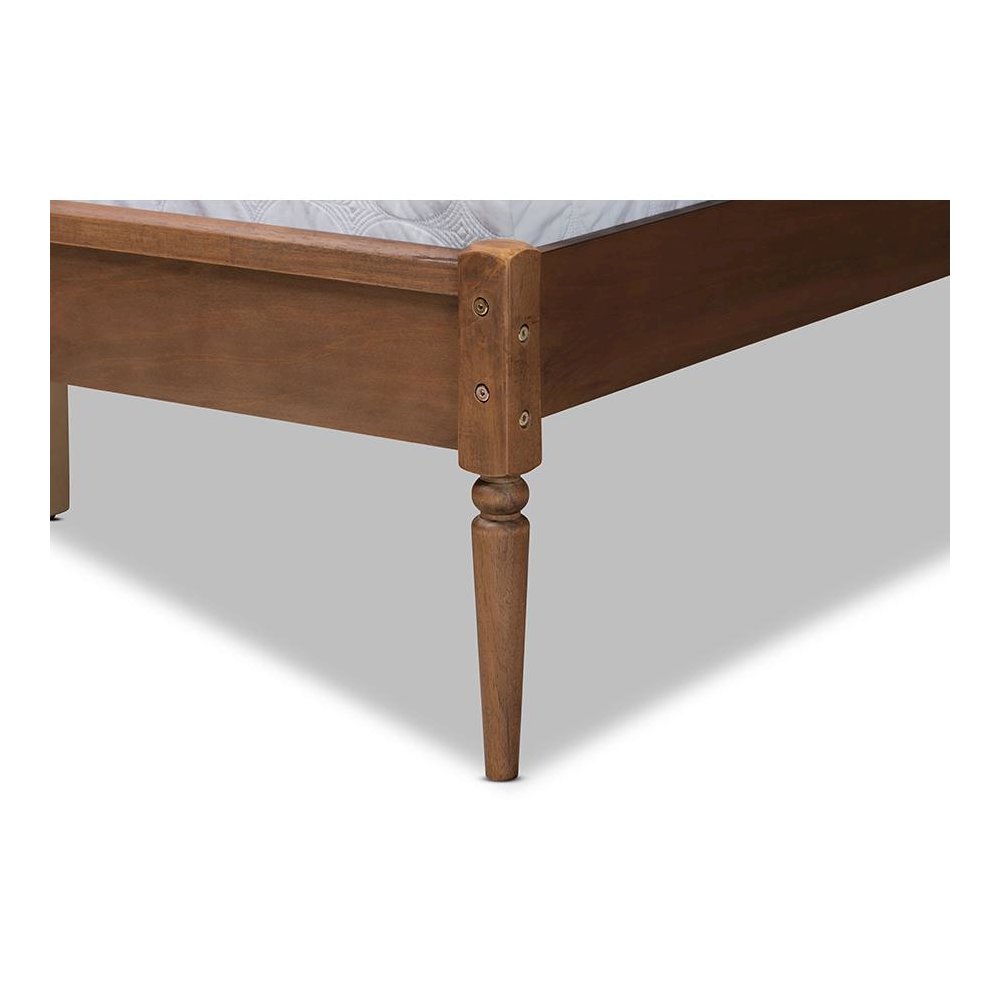 Walnut Brown Finished Wood and Synthetic Rattan Full Size Platform Bed. Picture 5