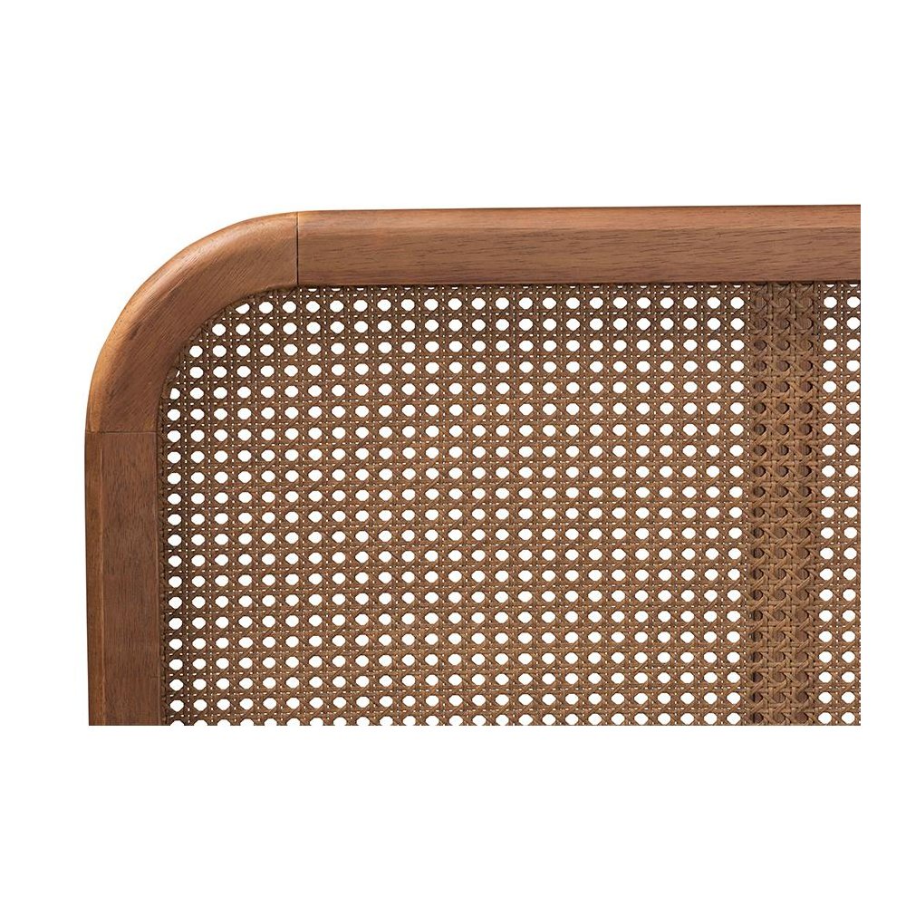 Walnut Brown Finished Wood and Synthetic Rattan Full Size Platform Bed. Picture 6