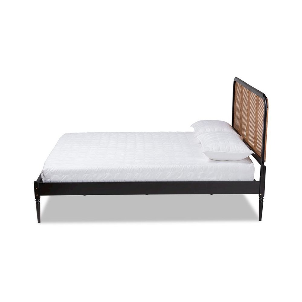 Charcoal Finished Wood and Synthetic Rattan Queen Size Platform Bed. Picture 2