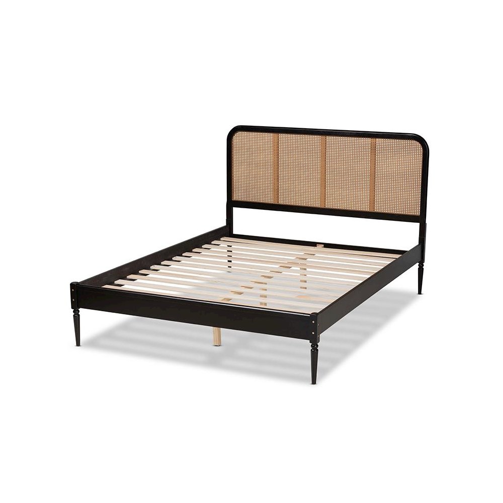 Charcoal Finished Wood and Synthetic Rattan Queen Size Platform Bed. Picture 3